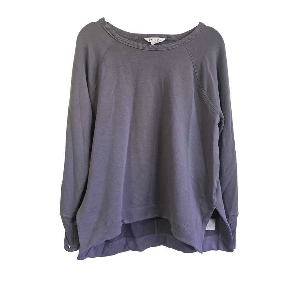 Athleta Coaster Luxe Sweatshirt Womens Large Purple High Low Fleece Pullover Lg